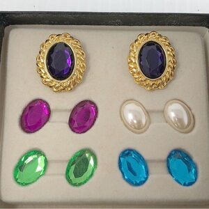 Kenneth Jay Lane Signed Vintage Interchangeable Stones Earrings in Box